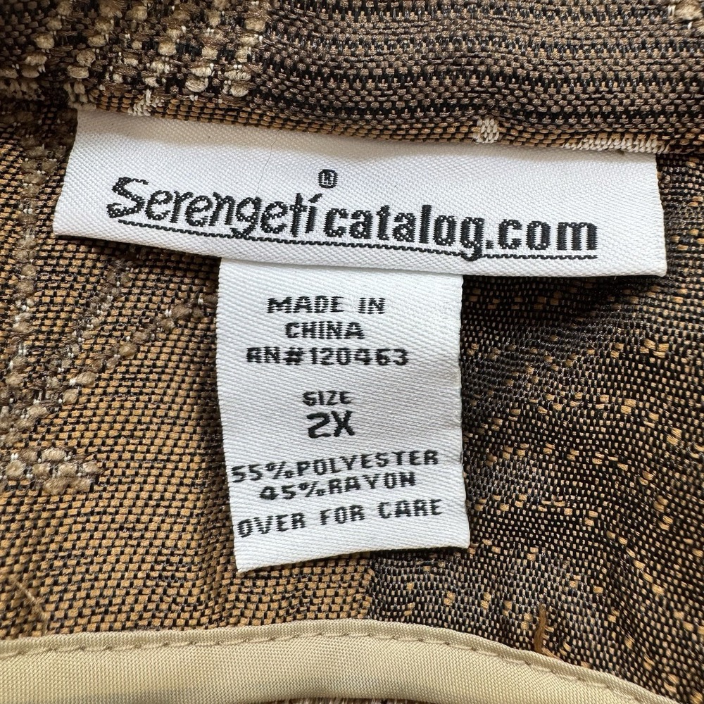 Serengeti Womens Plus Size 2X Open Front Blazer Brown Earthy Boho Patchwork‎ - Picture 2 of 11